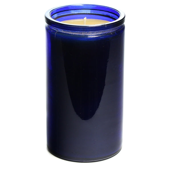 Bluecorn Beeswax 100% Pure Beeswax Cobalt 16oz Glass Candle. Burn Time: 80 hours. Wax is golden in color with a light honey scent. Made with 100% Pure Beeswax and a 100% pure cotton wick, no lead. Candles are paraffin free, clean burning and non-toxic. Features 16oz candle with Bluecorn Beeswax hang tag printed on white 100% recyled paper with gold foil. For best burn, burn candle until wax pool reaches glass wall and trim wick to 1/4 before lighting. Clearance items might have a blemish or air bubble.